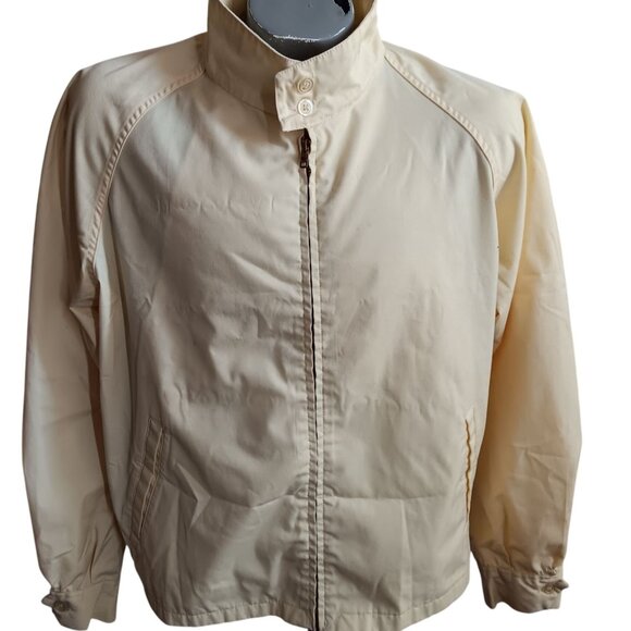 Men's Large Golf Jacket Vintage 1970's Yellow Zip-Up Elastic Cuffs Button Collar - Picture 1 of 7